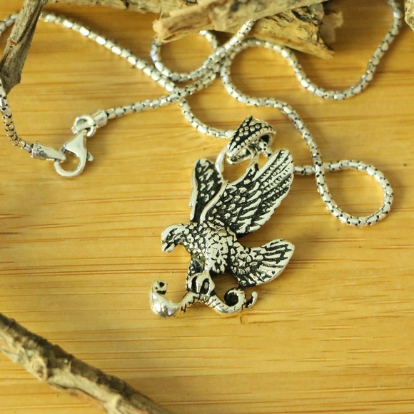 Sterling Silver EAGLE & COBRA Men's Necklace - Picture 5 of 8